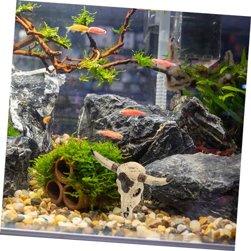 Novelty Cow Skull Resin Aquarium Decoration Durable Fish Tank Ornament for Reptiles Fish Unique Landscape Decor Easy Installation Break Resistant Design