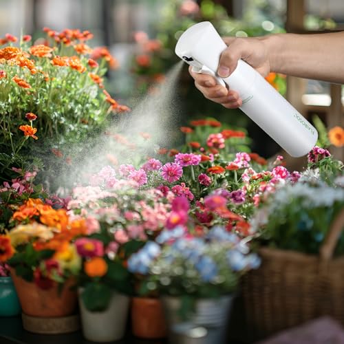 FLAIROSOL - The Original, Plant Mister Spray Bottle for Indoor and Gardens, Continuous Water Mist Sprayer for Plants, Flowers, Cleaning,10.1oz (White Bottle - Green Print)