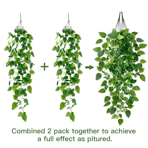 Sggvecsy Fake Hanging Plants 4 Pcs Artificial Hanging Plants Fake Ivy Vine Faux Pothos Vines Artificial Ivy Leaves Greenery Plant for Room Patio Home Indoor Outdoor Shelf Wall Garden Decor(No Baskets) - size: 4pcs