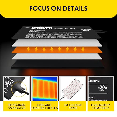 iPower 4x7 Inch Reptile Heating Pad with LCD Digital Aquarium Thermometer, Under Tank Heater Warmer Heat Mat for Turtles, Lizards, Frogs, Snakes - color: Black/Heat Pad + Thermometer, size: 4" x 7"