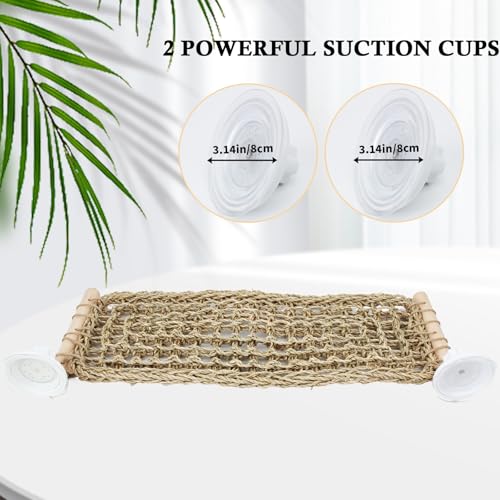 Bearded Dragon Hammock for Window, 21.6 x 7.8 in Natural Seagrass Bearded Dragon Hammock, Large Lizard Window Perch, Reptile Hammock Bed with Powerful Suction Cups for Tank Accessories