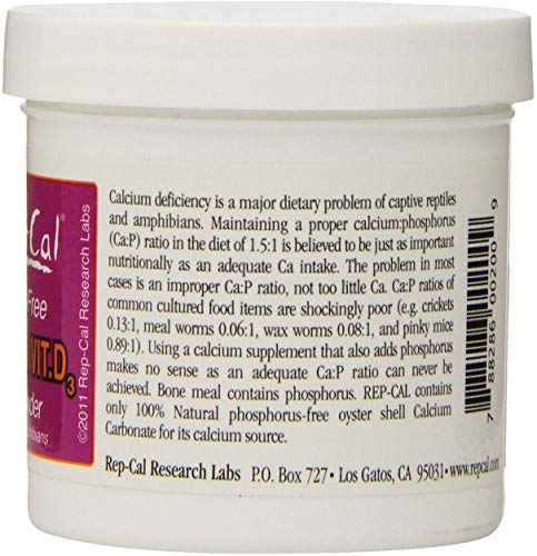 Rep-Cal Phosphorus Free Calcium with Vitamin D3 - Ultrafine Powder 3.3 oz - Pack of 12