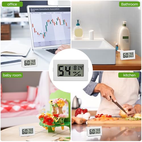 12 Pack Mini Hygrometer Digital Electronic Temperature Humidity Meters Gauge Indoor Thermometer Hygrometer LCD Display Fahrenheit (℉) for Guitar Case,Greenhouse, Garden, Cellar, Closet (White) - color: White