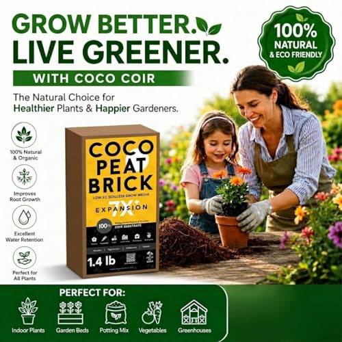 Coco Coir 650g Brick - Premium Organic Coco Peat Brick for Garden Soil & Potting Mixes-Seed Starter Soil, Coconut Fiber Substrate Mixes with Potting Soil for Indoor Plants & Outdoor Plants