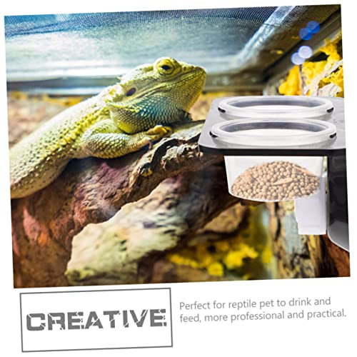 Yardwe 1set Reptile Feeding Platform Double Cups Practical Ledge for Reptile Feeding Easy to Clean Bowl for Lizards Geckos and Other