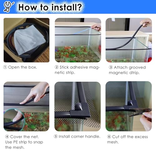 Katzowen DIY Fish Tank Top Cover/Anti-Jumping Net with Magnetic Edges, Mesh Terrarium Lid Aquarium Hood, Square Ventilation Opening Screen Netting, Cut to Size(L47.2xW17.7in/120x45cm) - size: L47.2xW17.7in/120x45cm