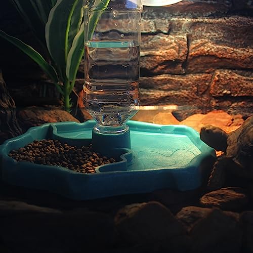 Turtle Drinker Reptile Water Bowl 2 in 1 Automatic Reptile Feeder Water Dispenser Tortoise Water Dish Automatic Water Reservoir Feeder for Reptile Turtle Food Dish - color: White