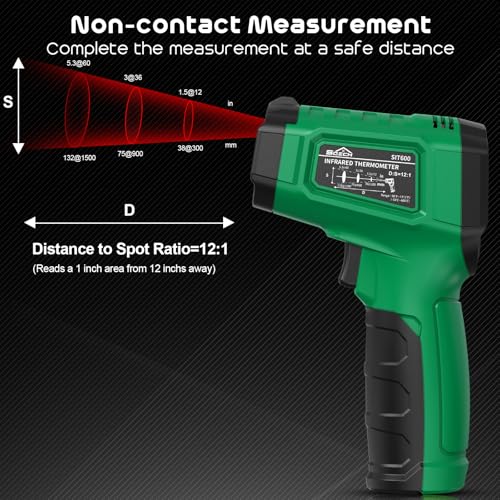 Infrared Thermometer Gun,SQECH Laser Thermometer Gun -58℉~1112℉(-50℃~600℃),Non-Contact Temperature Gun with Adjustable Emissivity&Color Backlight for Cooking, Pizza Oven,BBQ,Fridge,Engine,HVAC(Green) - color: Green(-58℉~1112℉)