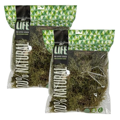 The Habitat Life - Natural Deco Moss - for Reptiles, Amphibians & Invertebrates Terrariums - Humidity Control - Natural Look & Feel - Soft Surface - Dye-Free & Safe - Medium - 2 Pack - size: Medium (2-Pack), style: Deco Moss
