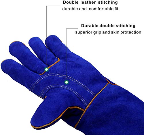 Animal Handling Leather Gloves Kevlar Gauntlet for Saftey Against Cats, Birds, Snakes (16 inches - (Pack of 1 Pair) - color: Blue-yellow