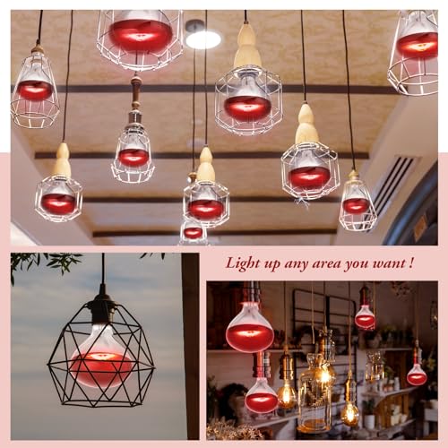 Treela 6 Pcs 110V 175W Red Infrared Bulbs Medium E26 Base, Red Heat Lamp Flood Light Bulbs Heat Light for Bathroom Chickens Brooder Pets