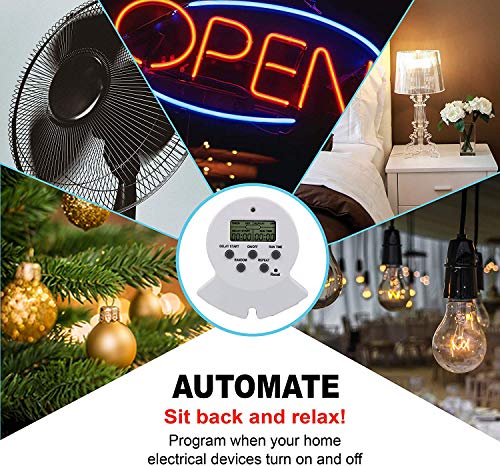 Clear Power Indoor Timer, 2 Grounded Outlet EZ Digital Timer for Clamp, Grow Light, Aquarium, White, Grounded Plug, 2-Pack,DCIT-00022P-DC - style: Digital Timer