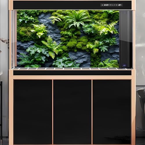 2 Packs Rock Wall Reptile Tank Background Lush Green Tropical Leaves Aquarium Background Nature's Embrace Tropical Green Plants Fish Tank Backgrounds Moss Wall Reptile Enclosure Backgrounds 36x20in - color: Green, size: 36(W)x20(H)in
