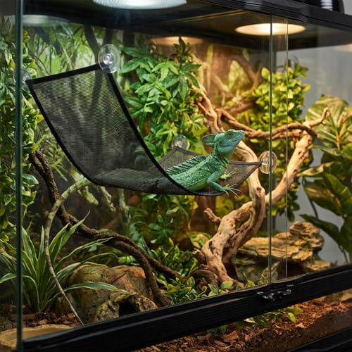 Bremorou Bearded Dragon Hammock Reptile Hammock with Suction Cups, Breathable Climbing Net Lounger for Lizard Gecko Snake Hermit Crab and Chameleon Reptile Tank Accessories Rectangle Black