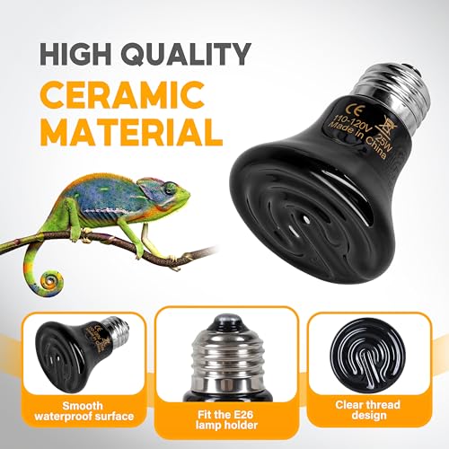 HealSmart 25W Mini Reptile Heat Lamp Ceramic Heat Emitter, No Light Emitting Heat Bulbs, Suitable for Snake/Lizard/Spider, Plant Growth and Incubating Chicken, 2-Pack - size: 25 Watts, style: D-60mm (2.36")
