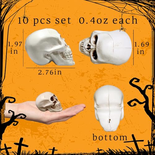 Plastic Realistic Miniature Skulls, Halloween Decoration 10pcs Spooky Small Skeleton Head for Diorama Terrarium Haunted House