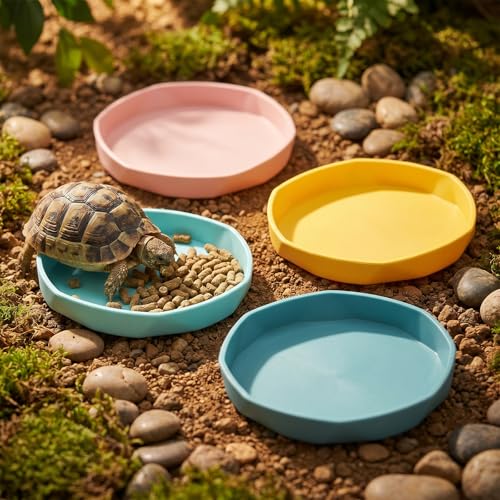 4PCS Reptile Food Dish, Round Plastic Reptile Water Bowl, Reusable Escape Proof Reptiles Feeding Dish for Lizards, Geckos, Bearded Dragons, Chameleons, Hermit Crabs, and Other Small Reptiles