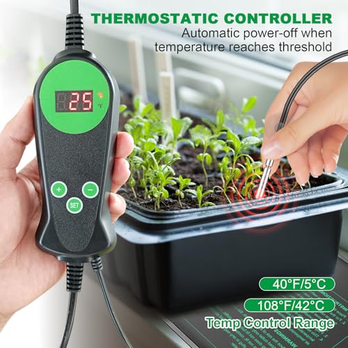 Seedling Heat Mat with Built-in Thermostat 2 Pack, 10" x 20.75" Waterproof Plant Heating Pad with Temperature Controller for Hydroponic,Germination, Indoor Gardening, Greenhouse, MET-Certified - size: 20x10.75*2
