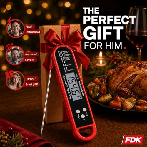 FDK Digital Meat Thermometer for Cooking and Grilling - Instant Read Food Thermometer with IP67 Waterproof, Strong Magnet and Calibration-Professional Kitchen BBQ Probe for Turkey, Steak, Men/Dad Gift