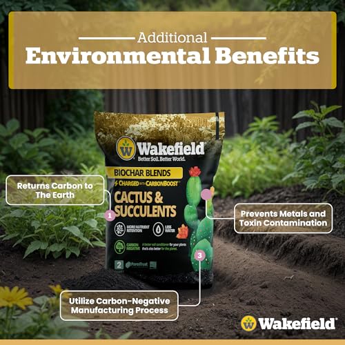 Wakefield Biochar Blend Potting Mix for Cactus & Succulent – Premium Potting Soil Blend with CarbonBoost Technology for Superior Drainage, Moisture Retention & Root Growth – 2 QT Organic Soil Mix - size: 2 Quart