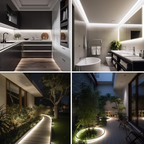 AXMOTUT 32.8ft COB LED Strip Lights Waterproof IP68, 6000K Daylight White Outdoor 24V Dimmable Silicone LED Tape Lighting High Density, 6000LM+, 3200LEDs Clips and Screws(Power Supply Not Included) - size: 6000K/32.8ft-IP68