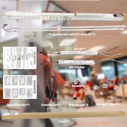 2Pack 3500K Warm Soft kit, 4FT LED Magnetic Mount Retrofit Kit, 24W = 60W Fluorescent Light, Super Bright 3600LM, Recessed Panel and Troffer Light Retrofit kit, Quick Repair, Transparent Cover - color: 4ft 2pack 3500k Transparent