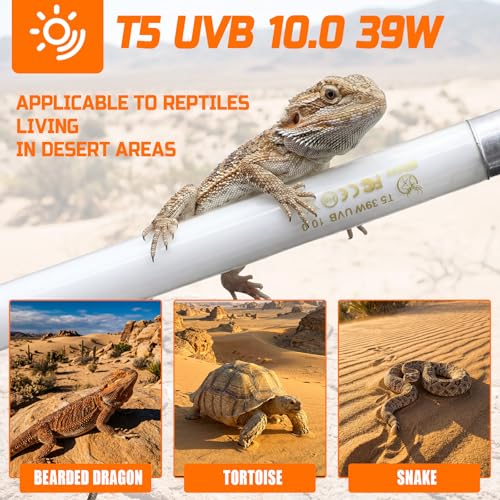 4 Pack T5 UVB Reptile Light Bulb, 34 Inch 39W 10.0, UVA UVB Fluorescent Tube T5 Reptile Light for Bearded Dragon