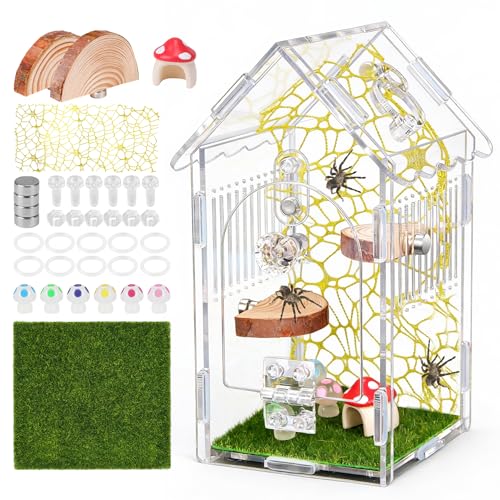 Hysagtek Jumping Spider Enclosure - Acrylic Arboreal Tarantula Enclosure Small Reptile Terrarium with Magnetic Door, Clear Jumping Spider Enclosure Accessories