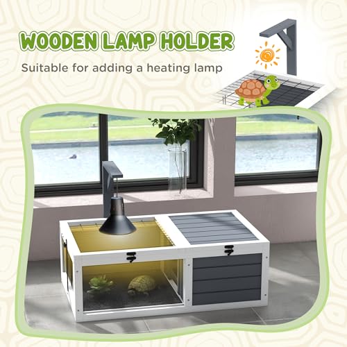Tortoise Habitat, Wooden Tortoise House, Indoor Outdoor Tortoise Enclosure with Lamp Holder, Pull-out Waterproof Trays, Openable Lids, Gray