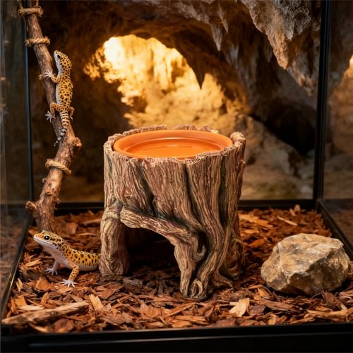 Reptile Hide Cave Hideout Habitat House Decor with Clay Water Basin Humidifying Help Shedding for Leopard Gecko Snake Ball Python Tortoise Toad Tarantula Frog