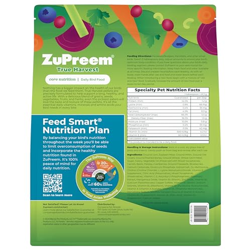 ZuPreem True Harvest Bird Food, Bird Feed Pellets for Parakeets, Budgies, Parrotlets, & Doves, Added Vitamins, Parakeet Food, Budgie Feed, Made in the USA (Small, 2.25 lb Bag) - size: 2.25 Pound (Pack of 1)