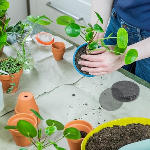 60 Pcs 4 inch Round&Square Flower Pot Hole Mesh Pad Plant Drainage Screens Gasket Bonsai Pot Bottom Grid Mat Mesh for Bottom of Planters Stop Soil from Falling Out