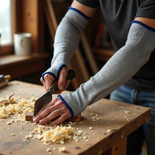 G & F PRODUCTS 100% Kevlar fiber by DuPont Cut Resistant Knit Sleeve, Sold by 6-piece pack - color: Cut Level 5 With Thumslot 18 Inch Extra Wide Grey