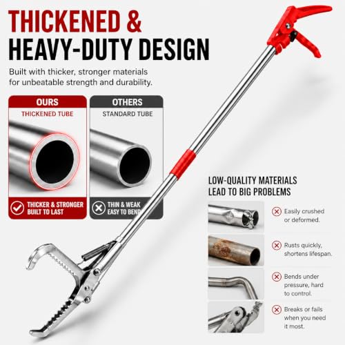 78" Snake Grabber, Foldable Snake Tongs All-Stainless Steel, Humane Rattle Snake Reptile Catcher with Smooth Wide Jaw Hangling Tool with Lock - size: 78" snake grabber