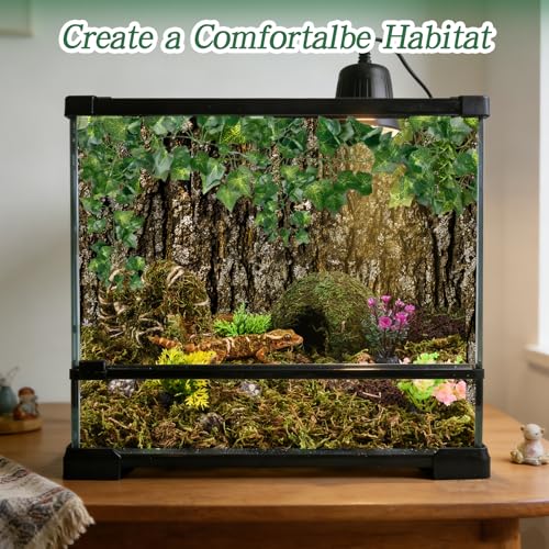 8 Pcs Reptile Hides and Caves Leopard Gecko Tank Accessories Bendable Moss Vine for Reptiles Fake Leaves Potted Plants for Terrarium Vivarium Hide