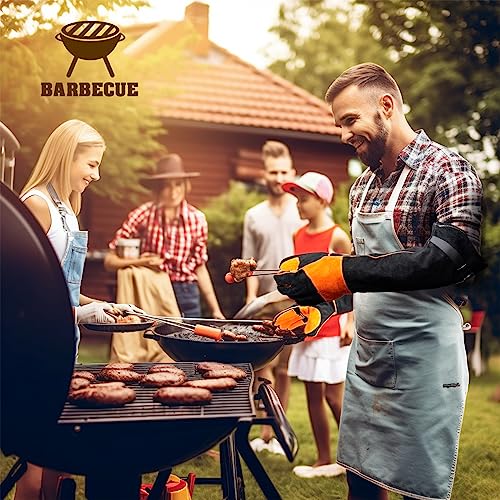 Leather-Welding-Gloves Heat/Fire-Resistant Kevlar-Gloves for BBQ,Grill,Camping,Stick,Animal-Handling-Gloves - color: Black, size: 17.7 inch