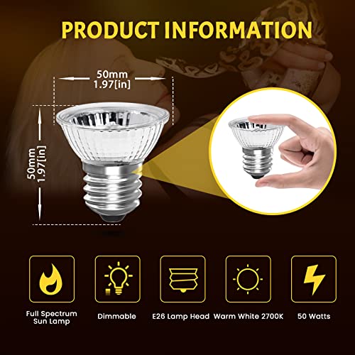 Lustaled 8Pack 50W Reptile Heat Lamp Bulbs E26 Dimmable Full Spectrum Sun Lamp Turtle Heat Bulb for Bearded Dragon, Chicks, Lizard, Snake, Puppies
