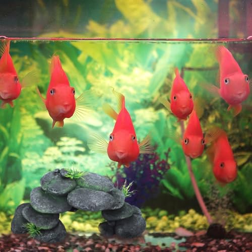 IBWell Resin Reptile Hides Pebble Shrimp Hides for Aquarium Tank Terrarium Reptile Rock Hide with Grass Fish Tank Caves and Hides Reptile Hideouts for Lizard Snake Gecko - color: Rocks grey and grass green