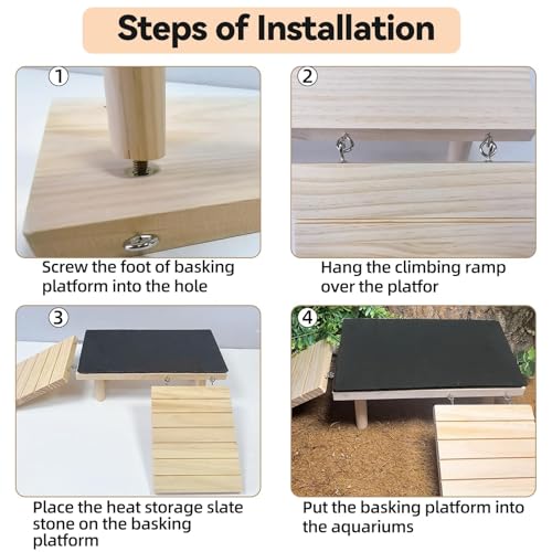 Bearded Dragon Basking Platform with Climbing Ramp,Leopard Gecko Basking Platform with Slate Stone,Reptile Basking Rock Hide Cave Climbing Accessories for Turtle,Snake,Lizard(11.8×5.9×4.7IN) - size: M - 11.8"D x 5.9"W x 4.7"H
