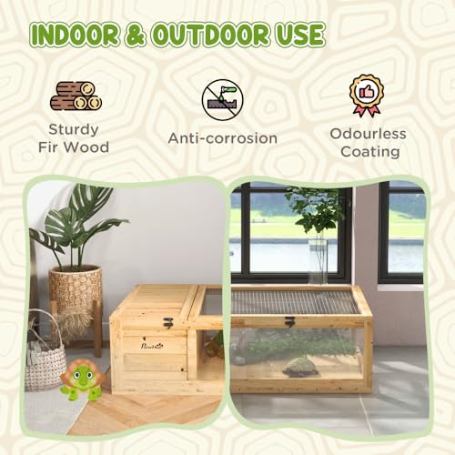 Wooden Turtle Enclosure for Indoor and Outdoor Use - Spacious Reptile Habitat with Viewing Windows and Ventilation for Lizards, Geckos, Tortoises