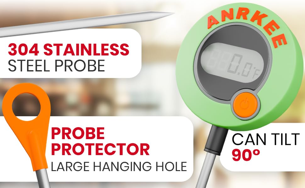 Digital Temperature Probe HVAC Thermometer with LCD Display, Phosphorescent Cover, Magnetic Mount, Fahrenheit and Celsius, Foldable Display, Probe Tip Protector and Hanging Mount