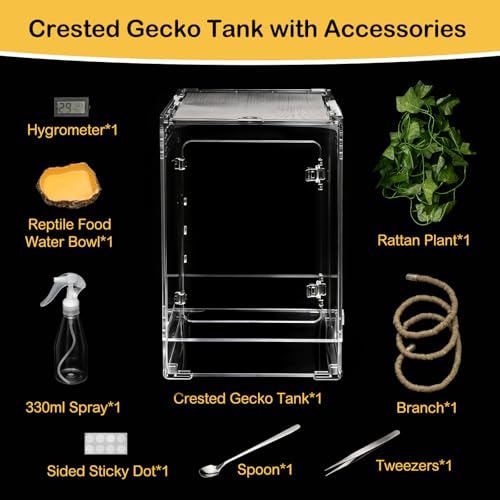 Reptile Tank,12" x 12" x 18" Crested Gecko Terrarium,PC Transparent Tall Vertical Starter Kit,Arboreal Tarantula Habitat with Ventilation for Tree Frog Cribs,Leopard Gecko Cage,Small Reptiles - size: 12*12*18inch