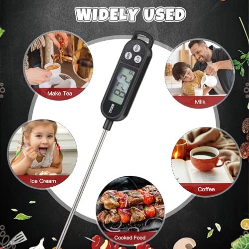 Copkim 6 Pcs Meat Thermometer Food Thermometer with Probe Water Liquid Instant Read Digital Thermometer Cooking Thermometer Supplies BBQ Kitchen Thermometer for Cooking Milk Yogurt (Black) - color: Black