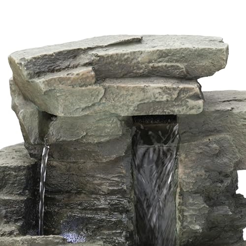 Alpine Corporation 13" Tall Indoor Tabletop Water Fountain, 4 Tier Cascading Water Feature with LED Lights for Home, Office, Living Room, or Zen Decor, Gray - style: Stacked Stone w/ LED