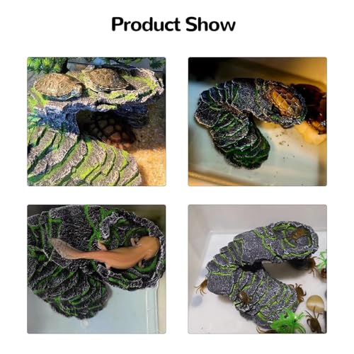 Mipukbay Reptiles Basking Platform Climbing Ramp Habitat, Turtle Habitat Reptiles Dock Resting Stone, Aquarium Ornament Rock for Lizard, Frogs, Newts