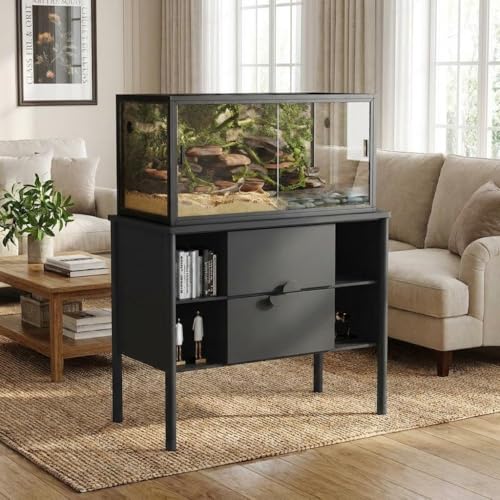 GarveeTech 120 Gallon Reptile Enclosure, Tank for Bearded Dragons and Snakes, 4x2x2 Terrarium with Front Sliding Glass Doors, Heavy Duty Metal Mesh Top for Ventilation, Easy Assembly, Black