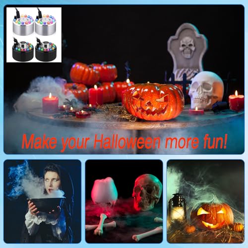 Yaomiao 4 Piece Halloween Mist Maker Fogger Small Ultrasonic Fog Machine Fountain Mister Fogger Water Garden Pond Foggers Air Humidifier with 12 LED Light Flashes for Halloween (Black and Silver) - color: Black and Silver