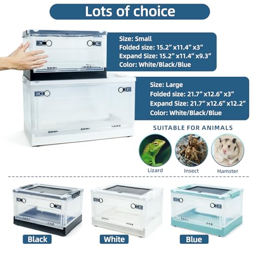 16" Foldable Reptile Terrariums Snake Tanks Enclosures for Bearded Dragons Iguanas Lizards Crested Geckos Clear Views Portability High-Temperature Resistant Iron Mesh (Blue, Small) - color: Blue