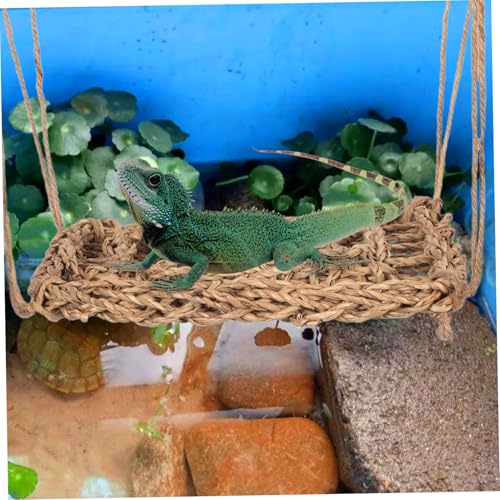 POPETPOP Lizard Hammock for Reptiles Woven Pet Rest Swing for Bearded Dragons Geckos Pets Durable Straw Materials Secure for Relaxation