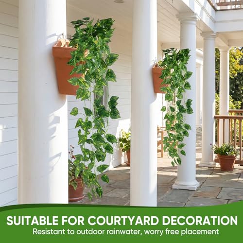 6 Pcs Fake Hanging Plants Vines Artificial Pothos Faux Ivy Greenery Ideal for Wall Shelf Home Bedroom Living Room Office Patio Garden Indoor Outdoor Decor - size: 6